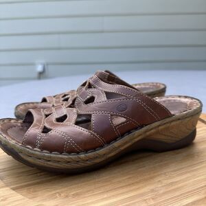 Josef Seibel Catalonia Wedge Sandals Womens Size 38 US 7-7.5 Brown Leather Shoes